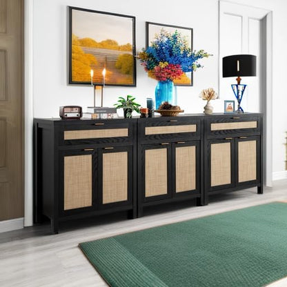 SICOTAS Sideboard Buffet Storage Cabinet Set of 3, Rattan Credenza Buffet Table - Image 6