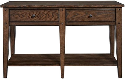 MAKLAINE Wood Transitional Sofa Table, Dark Brown Oak Finish, Poplar Solids and - Image 3