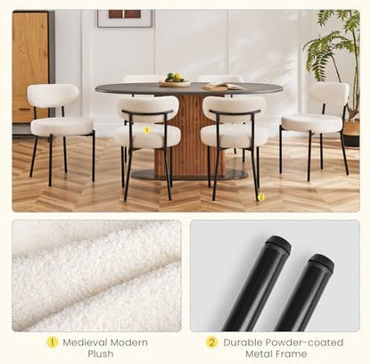 DUMOS Dining Chairs Set of 2, Mid Century Modern Chair Round Upholstered Curved - Image 5