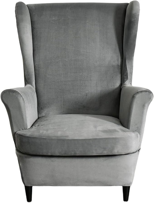KRFOONN Wingback Chair Cover Slipcovers 2 Piece Stretch Velvet Plush Wing Chair by KRFOONN