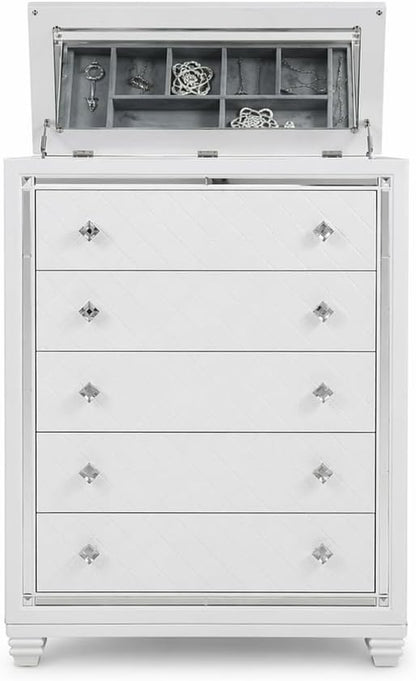 First of a Kind Shiney Contemporary 5 Piece King Bedroom Set High Gloss White - Image 7