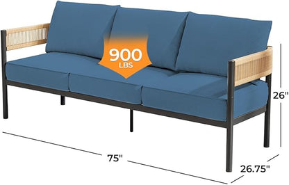 Gand Patio Outdoor 3-Seat Couch Sofa, Wicker Conversation Set - Image 2