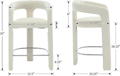 HNY 26 Inch Modern Tall Barrel Bar Stool, Velvet Upholstered Barstools - Image 2