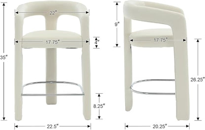 HNY 26 Inch Velvet Modern Tall Barrel Bar Stools Set of 4, Upholstered Barstools - Image 2
