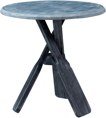 Pemberly Row Coastal Wood Side Table, Distressed Blue Finish, Tripod Base - Image 5