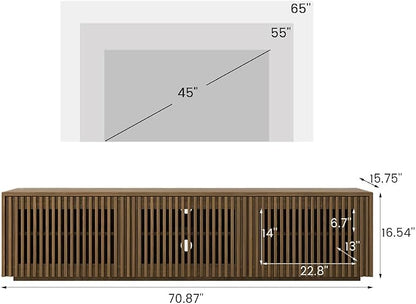POVISON Full Assembled Mid Century Modern TV Stand, Wood Slatted Media Console - Image 2