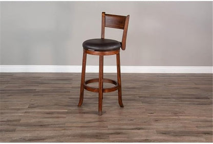 Pemberly Row Set of 3 Polished Brown Wood Bar Unit & 2 Swivel Barstool - Image 7