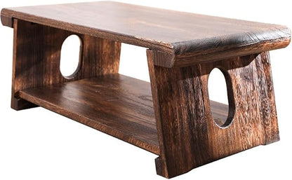 Foldable Japanese Tea Table, 2-Tier Zen Low Table by Unknown