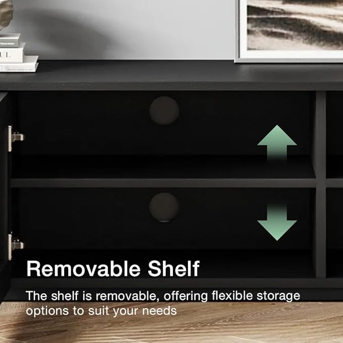 POVISON Mid Century Modern Wood Slatted TV Stand - Image 7