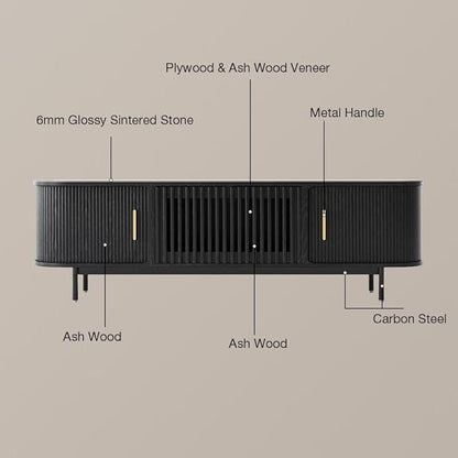 POVISON Fully-Assembled Sliding Tambour Door TV Stand, Mid Century Modern - Image 6