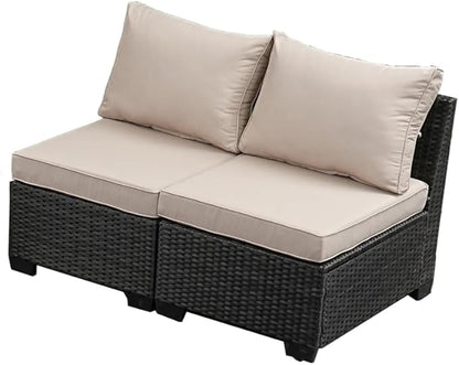 Jing's Villa 2 Piece Outdoor Wicker Armless Sofa, Patio Rattan Sectional Sofa by JingsVillaOutdoorFurniture