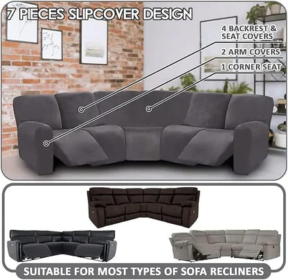 LightInTheBox 7-Piece Velvet Stretch Reclining Couch Covers 5 Seats Corner Sofa - Image 8