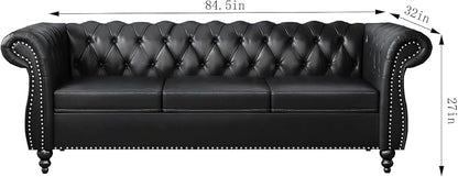 Mid-Century 3 Seater Sofa, Faux Leather Couch - Image 2
