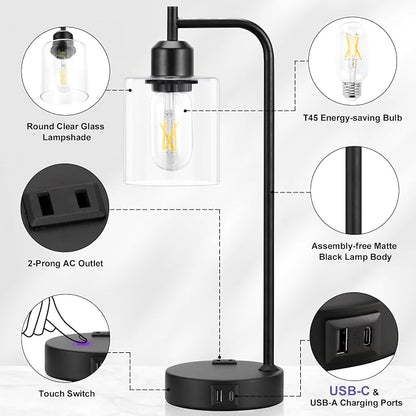 Industrial Touch Table Lamps for Bedrooms Set of 2 - Image 7