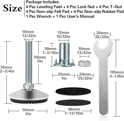 4 Set M10 Swivel Adjustable Leveling Feet, Heavy Duty Height Adjuster Furniture - Image 2