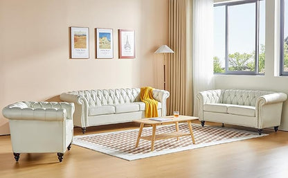 AVZEAR Leather Sofa 3 Seater Couch, Living Room Sofa Large Sofa Furniture Roll - Image 7