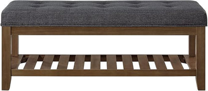 24KF Large Rectangular Upholstered Tufted Linen Fabric Ottoman Bench, Padded - Image 4