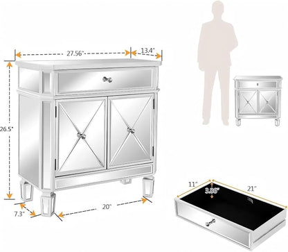 VINGLI Mirrored Cabinet, Mirrored Nightstand, Mirrored Dresser Accent Chest - Image 2