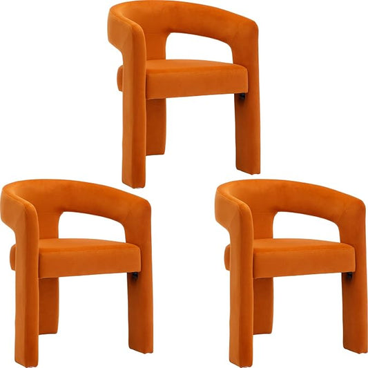 BESTANO Set of 3 Modern Velvet Fabric Upholstered Dining Chairs by BESTANO