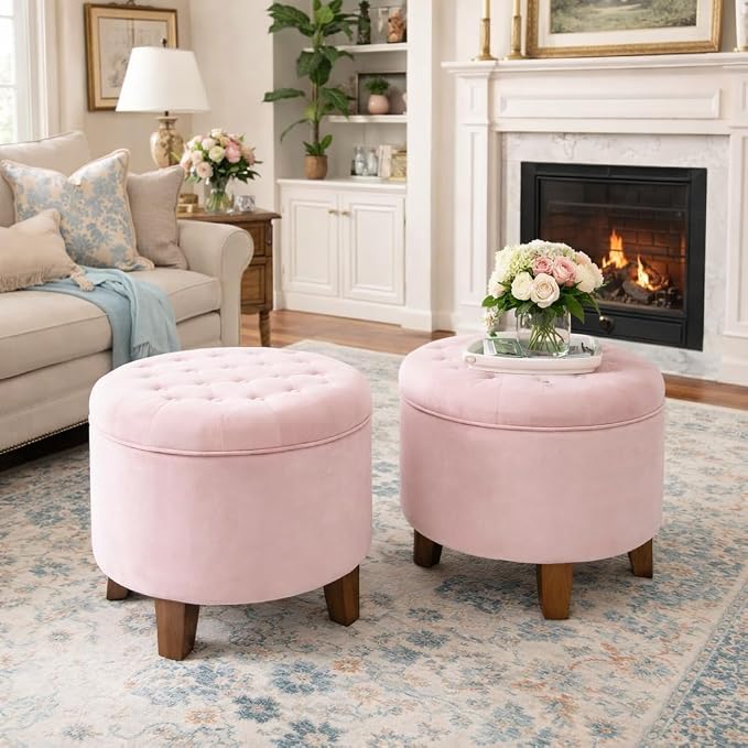 HomePop by Kinfine Fabric Upholstered Round Storage Ottoman - Image 2