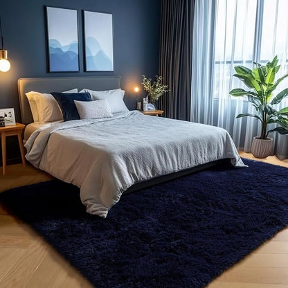 PAGISOFE Navy Blue Rug 4x6, Fluffy Dark Blue Rugs - Image 11