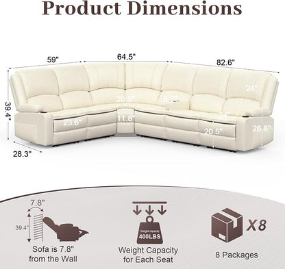 Yolsali Manual Reclining Sectional Sofa Set, 6 Seats Soft Leather Recliner - Image 2