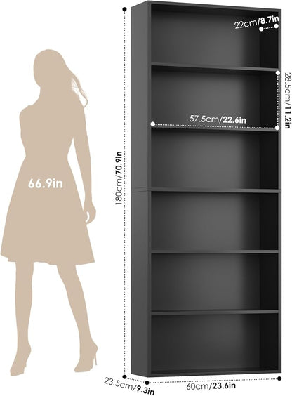 FOTOSOK 6-Tier Open Bookcase and Bookshelf, Freestanding Display Storage - Image 3