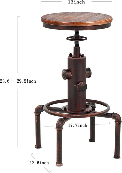 Topower Antique Vintage Industrial Barstool Solid Wood Water Pipe Fire Hydrant - Image 3
