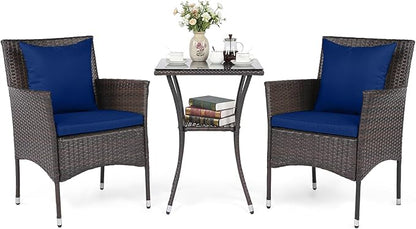 Tangkula 3 Pieces Patio Wicker Bistro Set, 2 Rattan Chairs w/ 2-Tier Tempered by TANGKULA