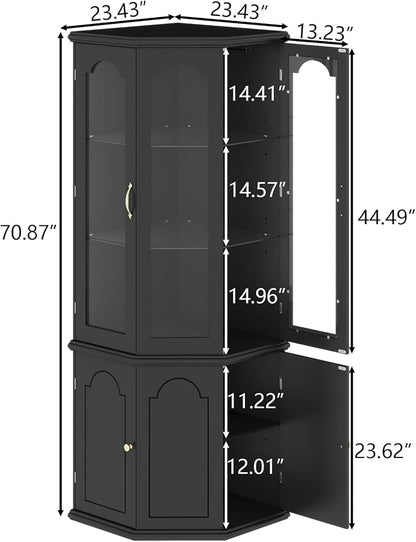 Gyfimoie Corner Bar Cabinet w/LED Lights, Tall Modern Wine Cabinet - Image 2