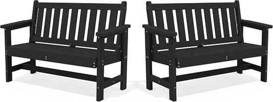 SERWALL Outdoor Bench, HDPE Outdoor Benches Weatherproof, 2-Person Garden Bench by SERWALL