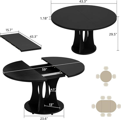 Einhomn 43-59" Extendable Round Dining Table, Kitchen Table - Image 2