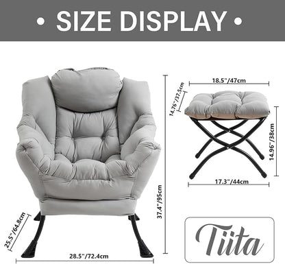 Tiita Lazy Chair with Ottoman, Light Grey Modern Large Accent Chair, Comfy - Image 4