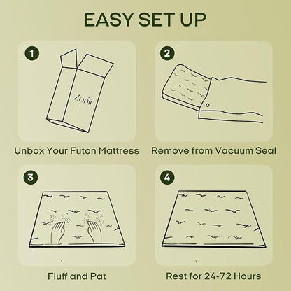 ZonLi Japanese Floor Futon Mattress Full Size 75"x 54", 100% Cotton Cover 2.5'' - Image 7