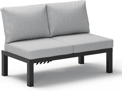 Aluminum Outdoor Patio Sofa Set, 2 Seats Modular Sectional Reclining Loveseat by Oasbira