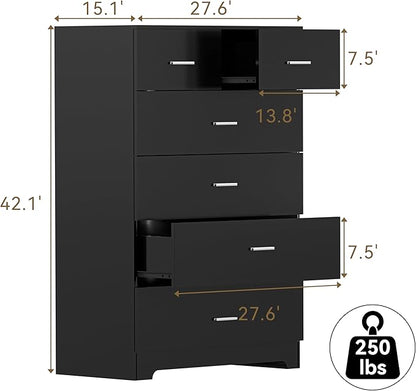 FJTJBSI Dresser with Power Outlets Wooden 6 Drawer Dresser with Large Organizer - Image 3
