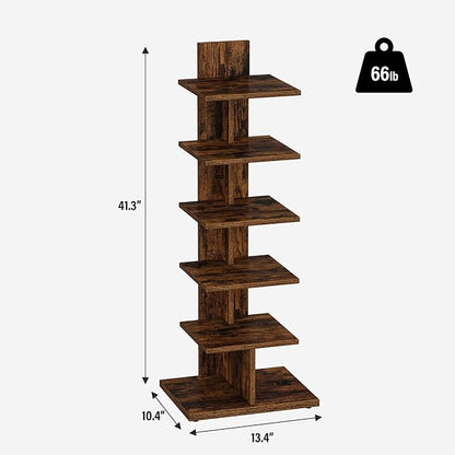 TUTOTAK Narrow Bookshelf, 6-Tier Bookcase, Spine Book Shelf - Image 2