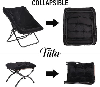 Tiita Folded Chair with Ottoman, Soft Faux Fur Oversized Folding Accent Chair - Image 6