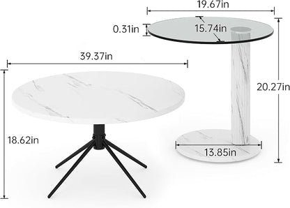 Hooseng Set of 2 Round Coffee Tables, Faux Marble Top and Modern Tempered - Image 2
