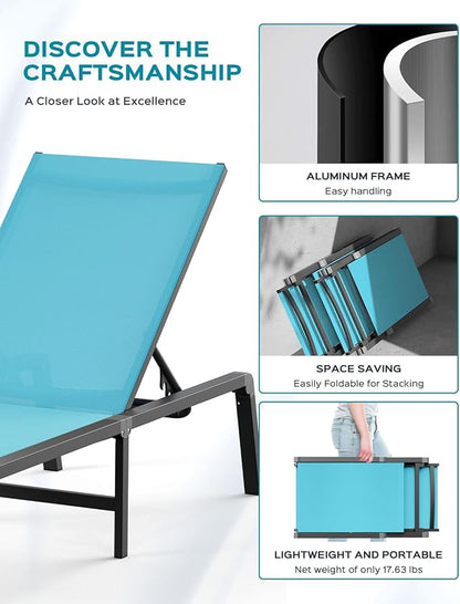 Patio Chaise Lounge Chair Set of 4, Foldable Lounge Chair - Image 5