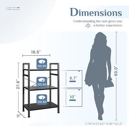 DUMOS 3 Tiers Open Bookshelf, Classic Freestanding Tall Display Shelf, Sturdy - Image 3
