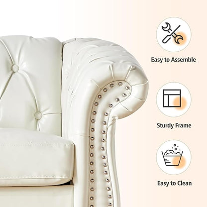 Mid-Century 3 Seater Sofa, Faux Leather Couch - Image 3