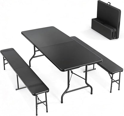 VINGLI Picnic Table Set with 2 Benches, 6 Feet Camping Table Chair Set by VINGLI