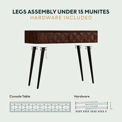 Bme Console Modern Mid-Century 2 Drawers, Unique Geometric Design Sofa Table - Image 6