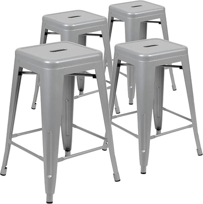 Flash Furniture Lily 24" High Metal Counter-Height, Indoor Bar Stool in Silver by FlashFurniture