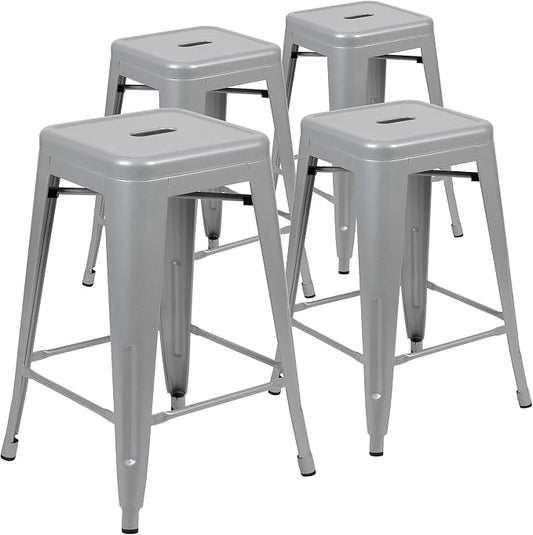 Flash Furniture Lily 24" High Metal Counter-Height, Indoor Bar Stool in Silver by FlashFurniture