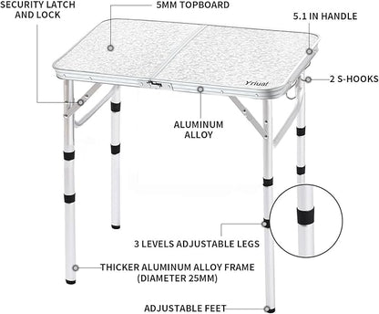Yriuat Folding Camping Table 2ft Portable Picnic Table Adjustable Height Small - Image 4