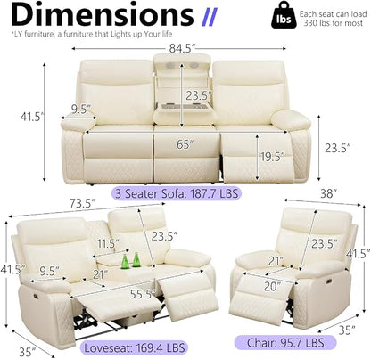 Power Recliner Loveseat, Living Room Furniture Sets, Breathing Leather - Image 2