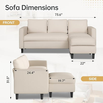 JAMFLY Couches for Living Room, 3-Seat Reversible Sectional Sofa - Image 2