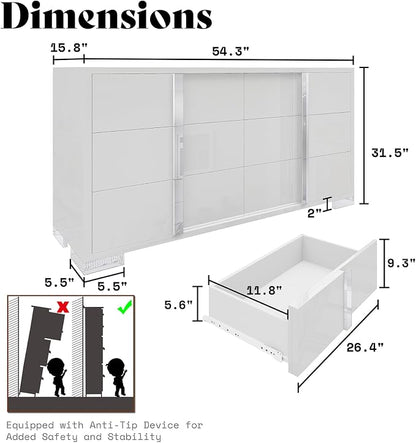 AMERLIFE 54" W High Gloss 6 Drawers Dressers - Image 2